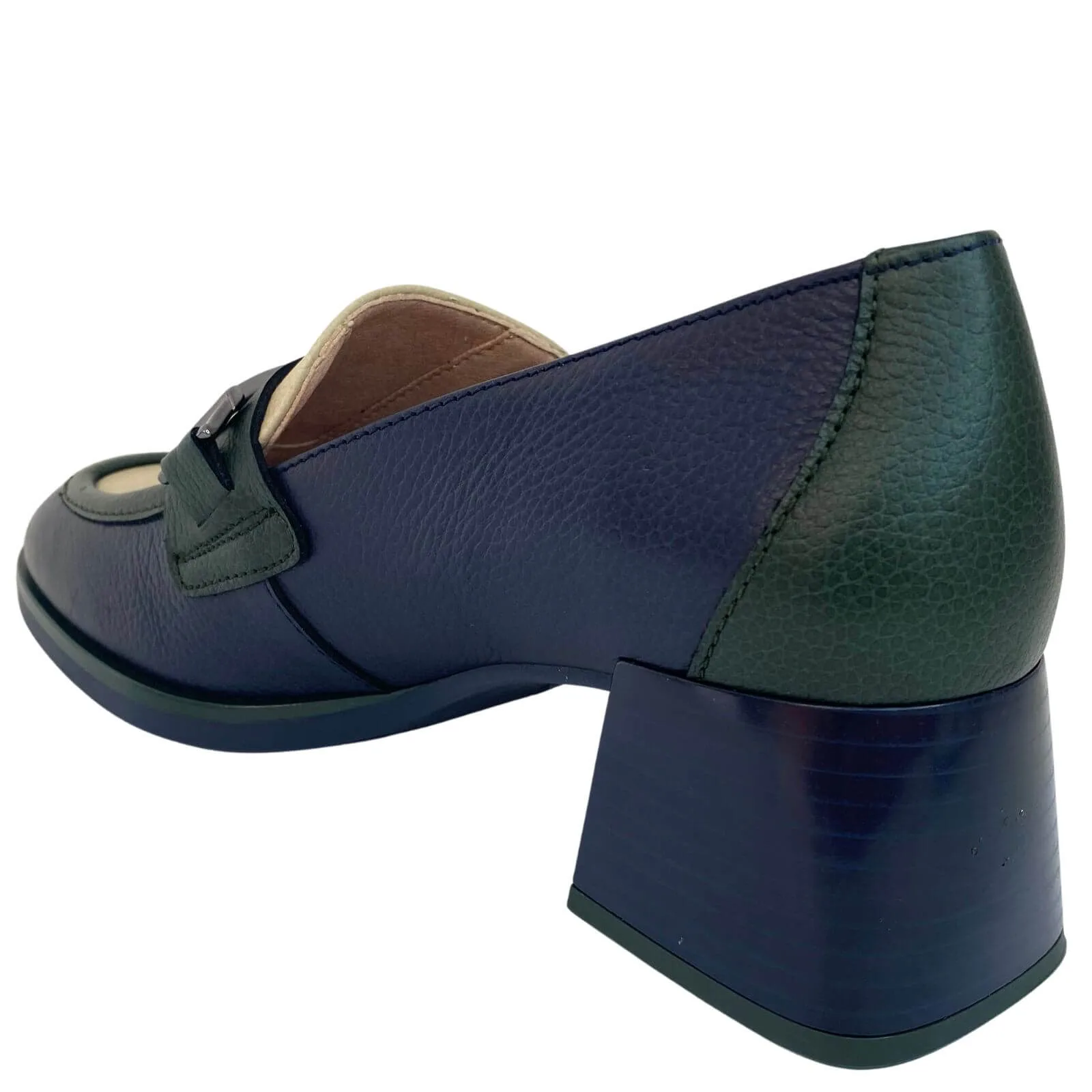 Hispanitas Navy & Cream Leather Slip On Heeled Shoes