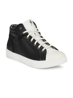 Hitz Men's Black White Lace-up Casual Ankle Sneaker Shoes