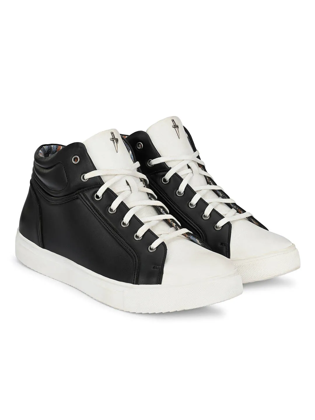 Hitz Men's Black White Lace-up Casual Ankle Sneaker Shoes