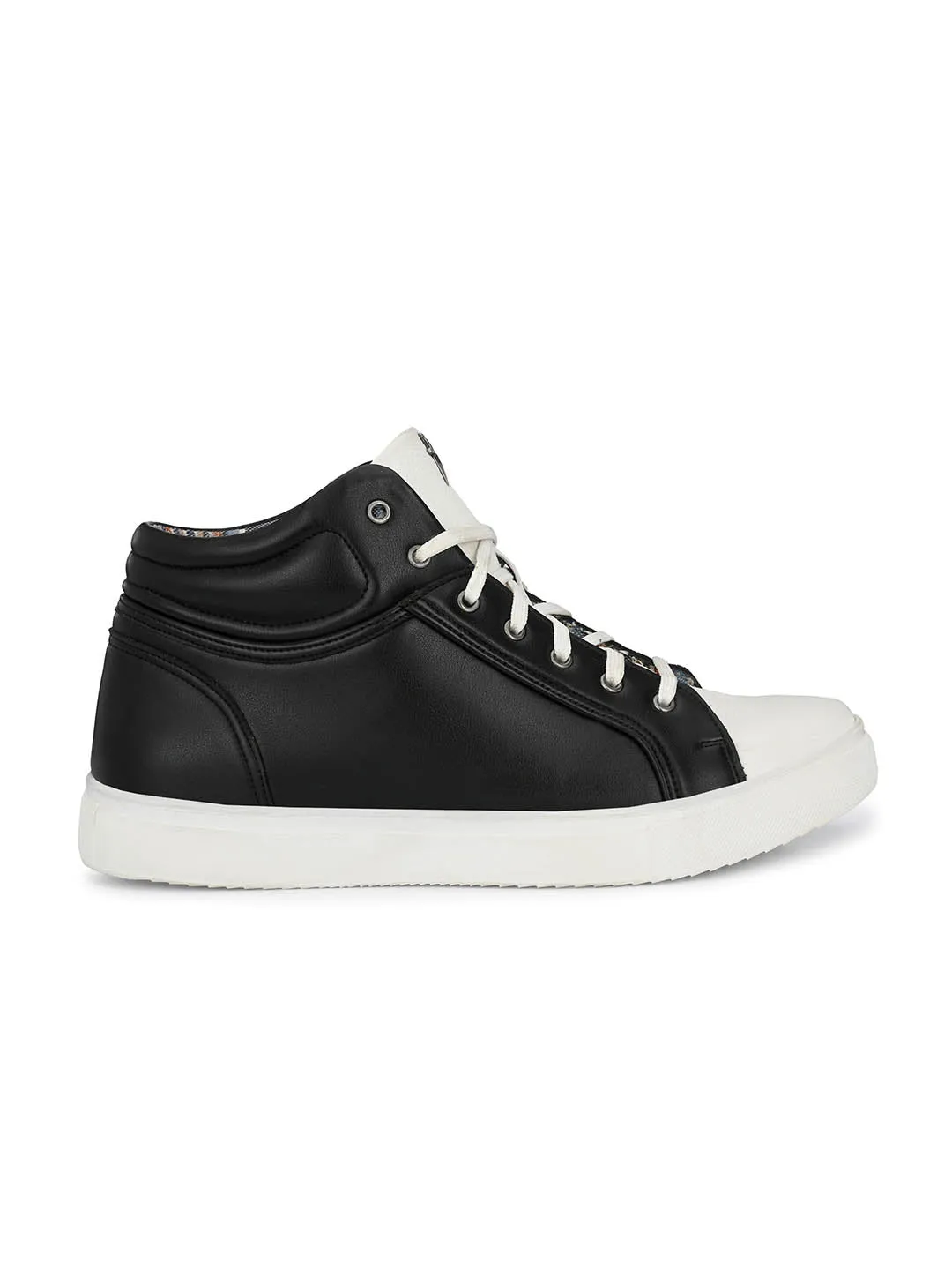 Hitz Men's Black White Lace-up Casual Ankle Sneaker Shoes