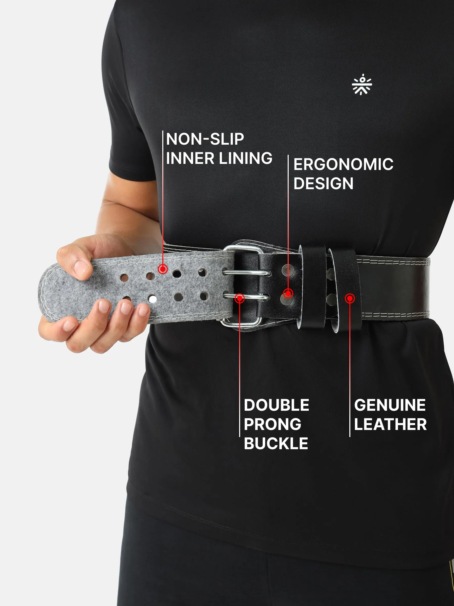 HRX Gym Belt for Weightlifting Workouts Deadlifts Powerlifts | Back Support for Exercise (HRGB01LEBKSL_Black_S)