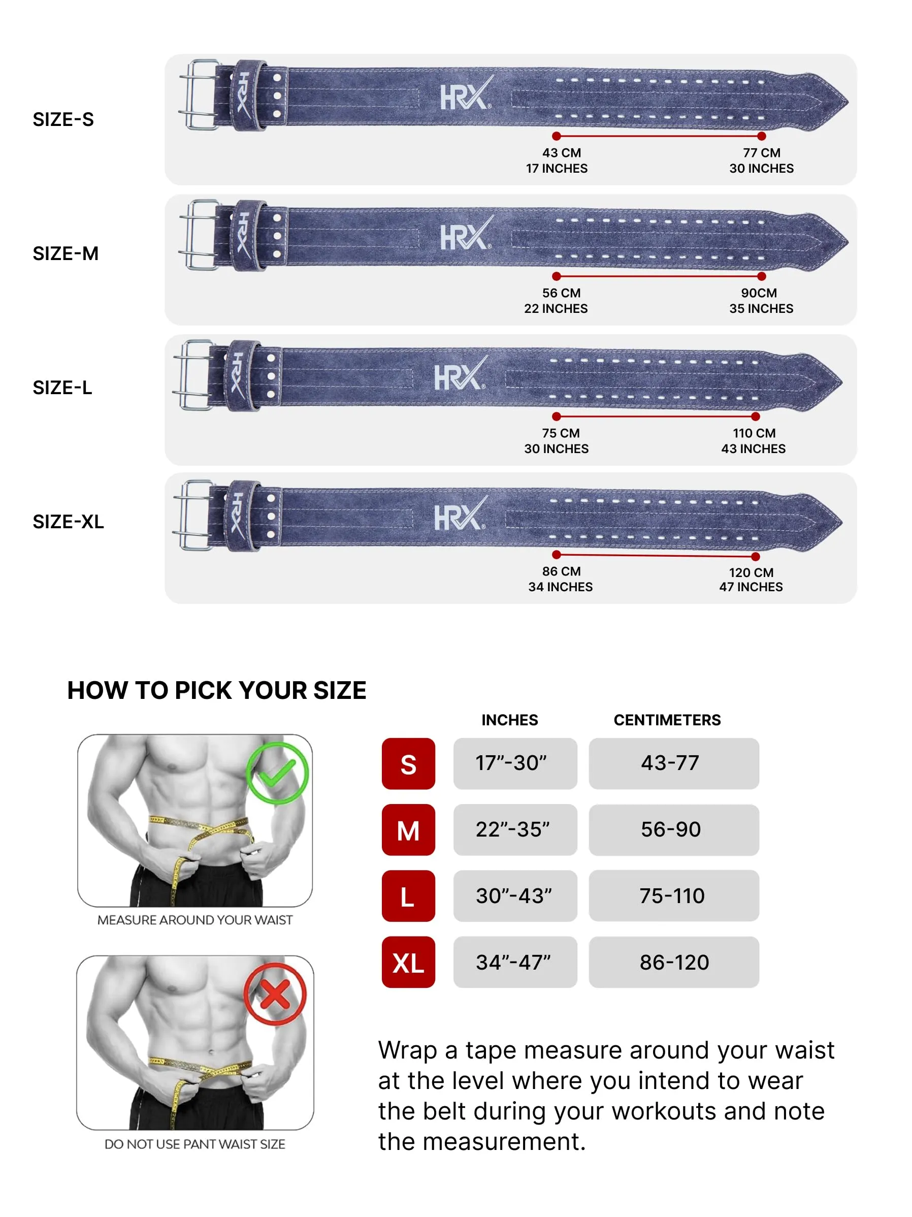 HRX Gym Belt for Weightlifting Workouts Deadlifts Powerlifts | Back Support for Exercise (HRGB01SLGRXL_Grey_XL)