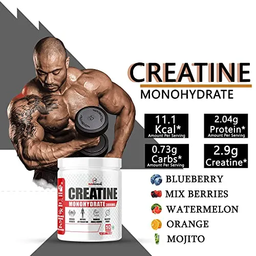 HulkNutrition Creatine Monohydrate Powder | Supplement For Lean Muscle Growth | Creatine Powder For Pre-Workout And Post Workout | Gym Supplement For Men & Women [50 Servings, Blueberry] Free Shaker