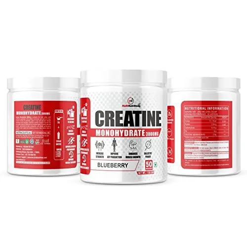 HulkNutrition Creatine Monohydrate Powder | Supplement For Lean Muscle Growth | Creatine Powder For Pre-Workout And Post Workout | Gym Supplement For Men & Women [50 Servings, Blueberry] Free Shaker