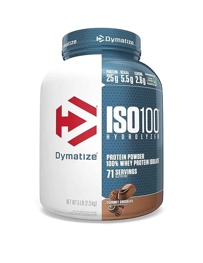 Iso 100 Whey Protein Powder with Hydrolyzed 100% Whey Protein Isolate 5lb Netwt 2.3kg (Gourmet Chocolate)