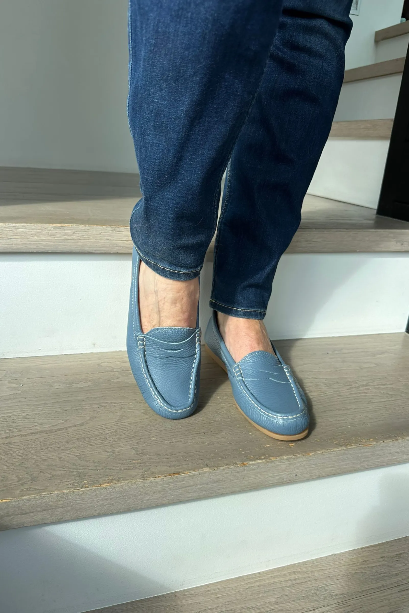 Italian Leather Loafers - Denim Blue