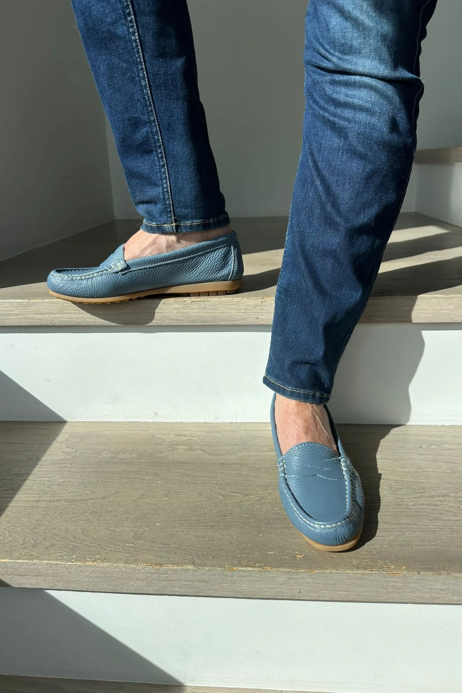 Italian Leather Loafers - Denim Blue