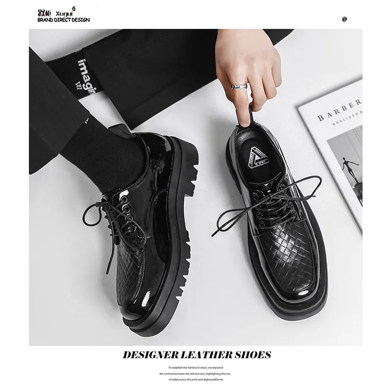 Japanese Leather Shoes Men's Summer Retro Trend Wild Black Single Shoes Lace-Up style | Brodtica.com