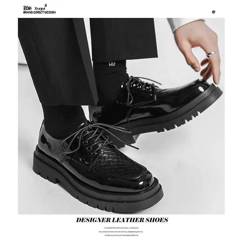 Japanese Leather Shoes Men's Summer Retro Trend Wild Black Single Shoes Lace-Up style | Brodtica.com