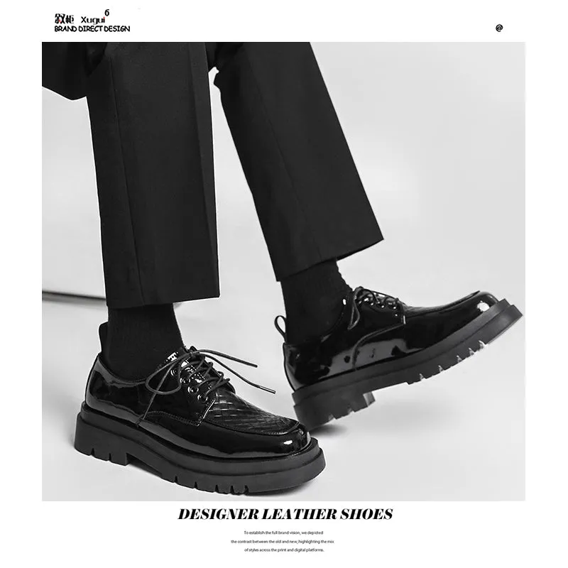 Japanese Leather Shoes Men's Summer Retro Trend Wild Black Single Shoes Lace-Up style | Brodtica.com