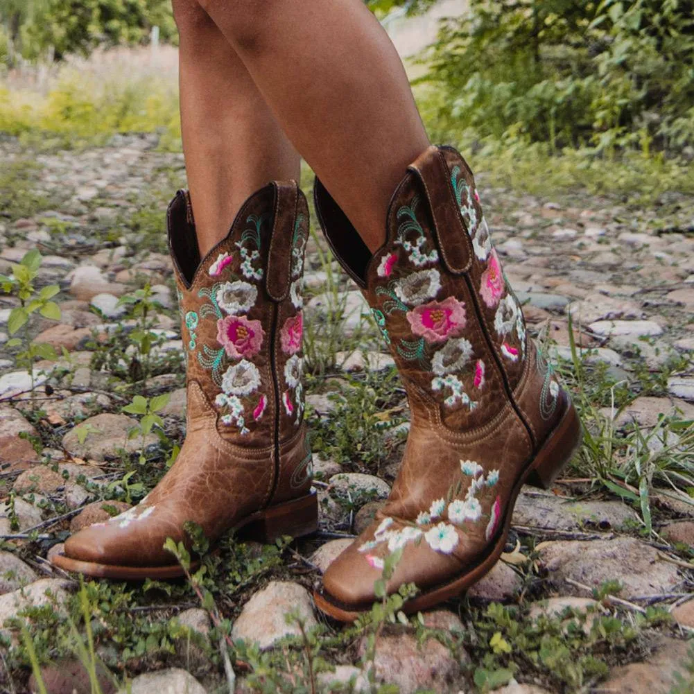 Jasmine Women's Square Toe Floral Cowgirl Boots (M50043)