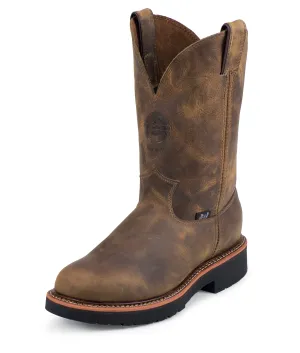 Justin Mens Tan Leather Work Boots Rugged Gaucho J-Max Pull-On