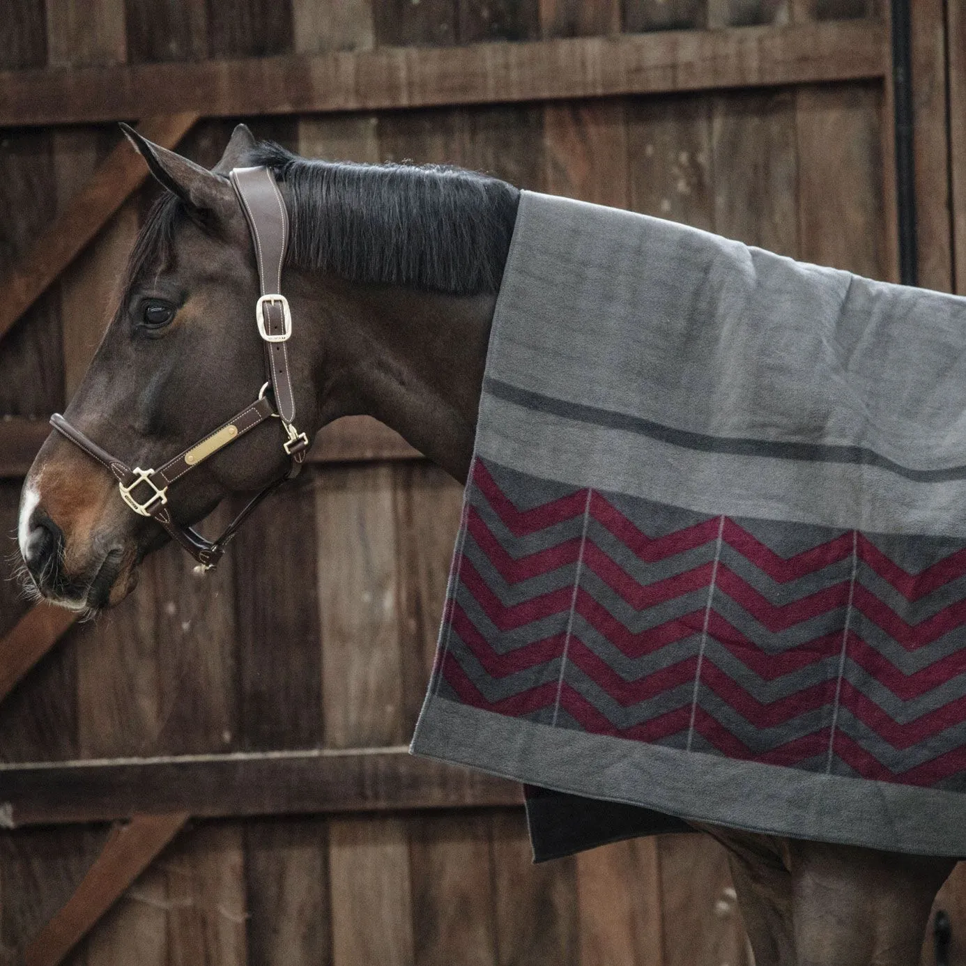 Kentucky Horsewear Heavy Fleece Square Blanket - Fishbone Grey/Bordeaux