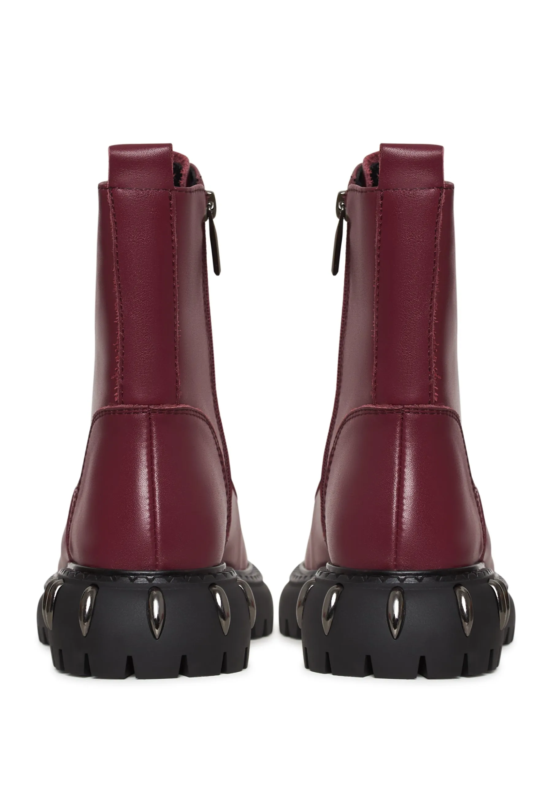 Lace-Up Combat Boots with Chunky Sole - Bordeaux