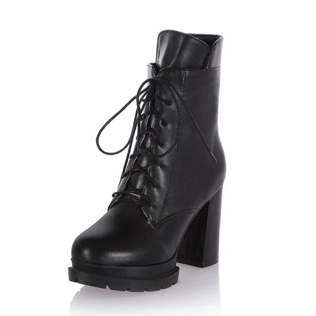 Lace up winter high heels boots