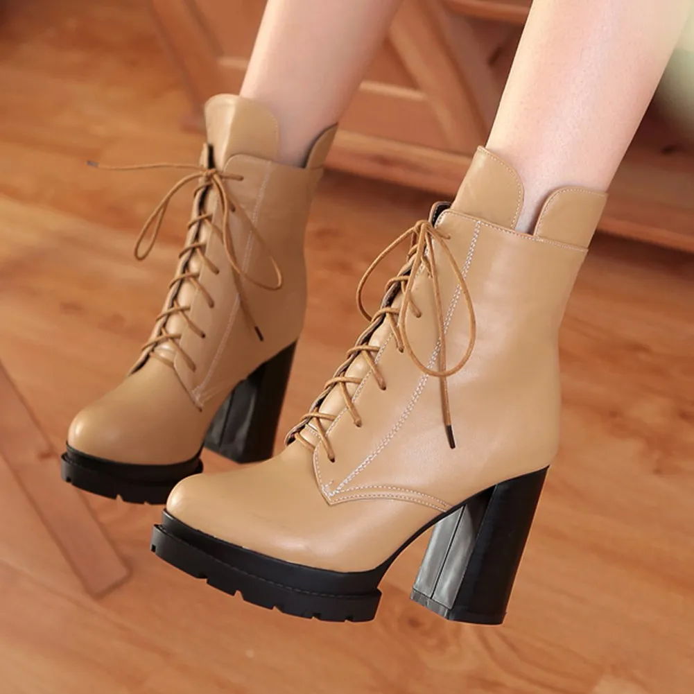 Lace up winter high heels boots