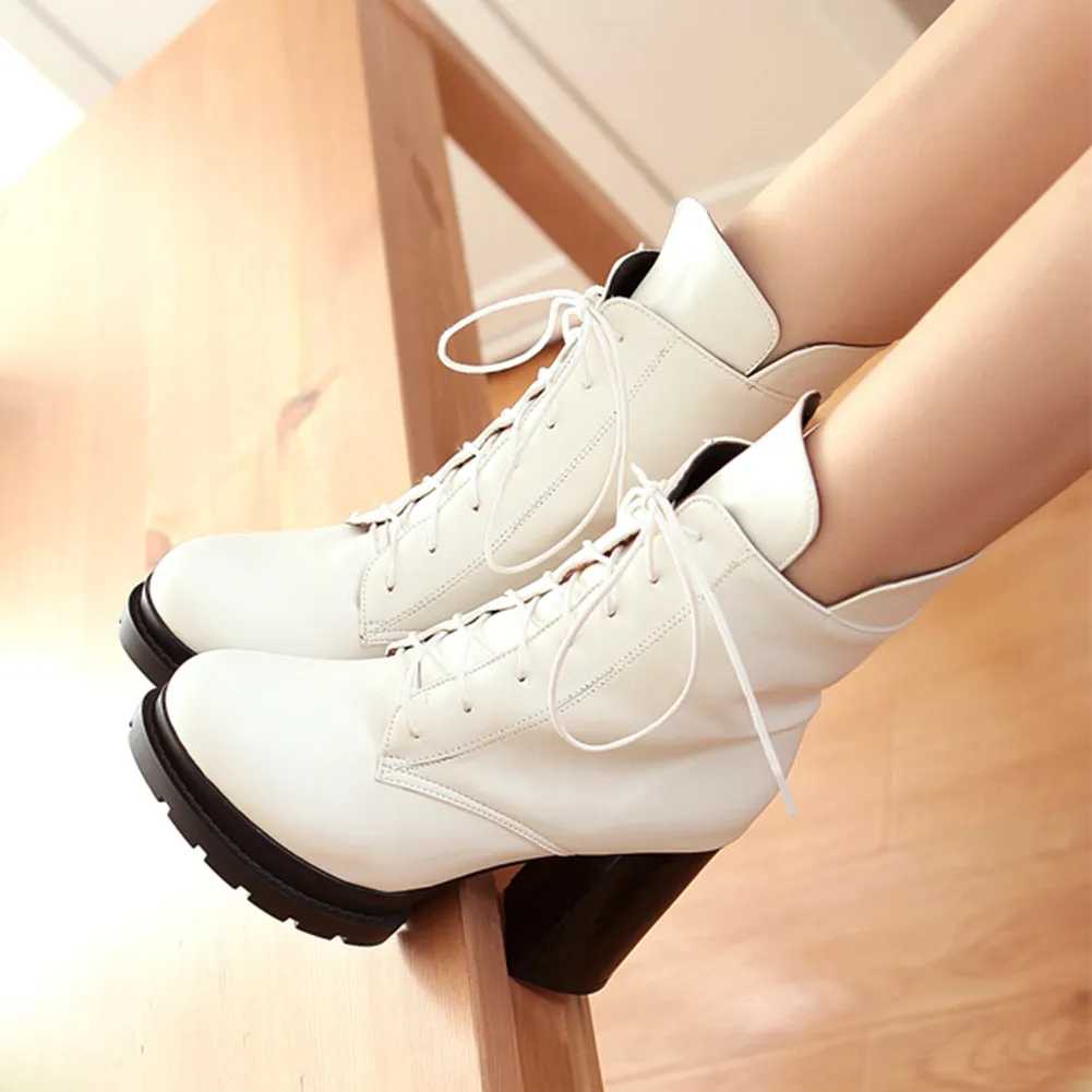 Lace up winter high heels boots