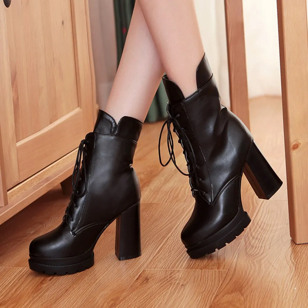 Lace up winter high heels boots