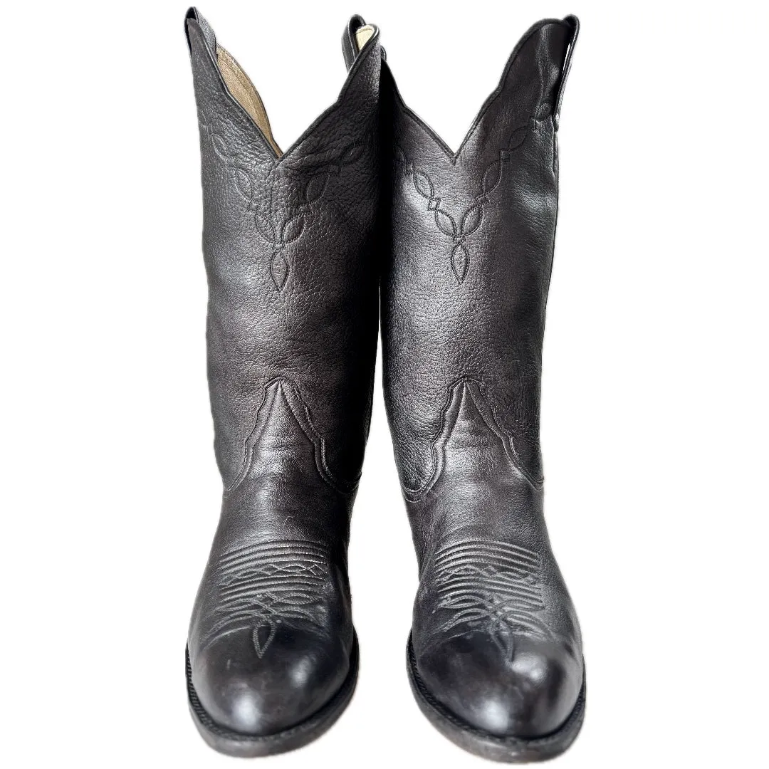 LARRY MAHAN Vintage Deerskin Black Cowgirl Cowboy Boots