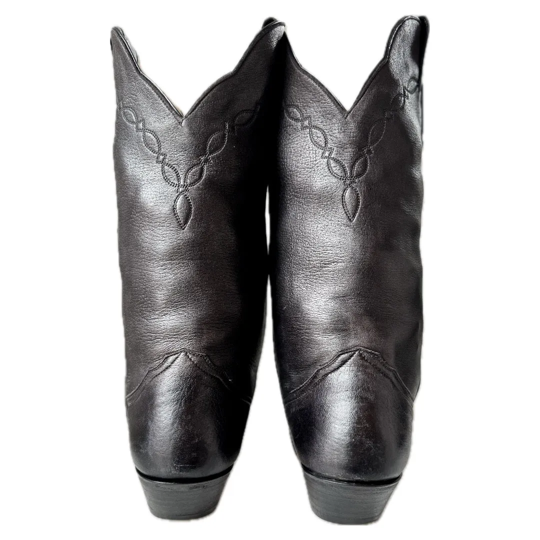 LARRY MAHAN Vintage Deerskin Black Cowgirl Cowboy Boots