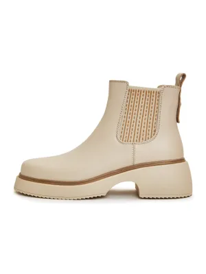 Leather Platform Ankle Boots - Beige