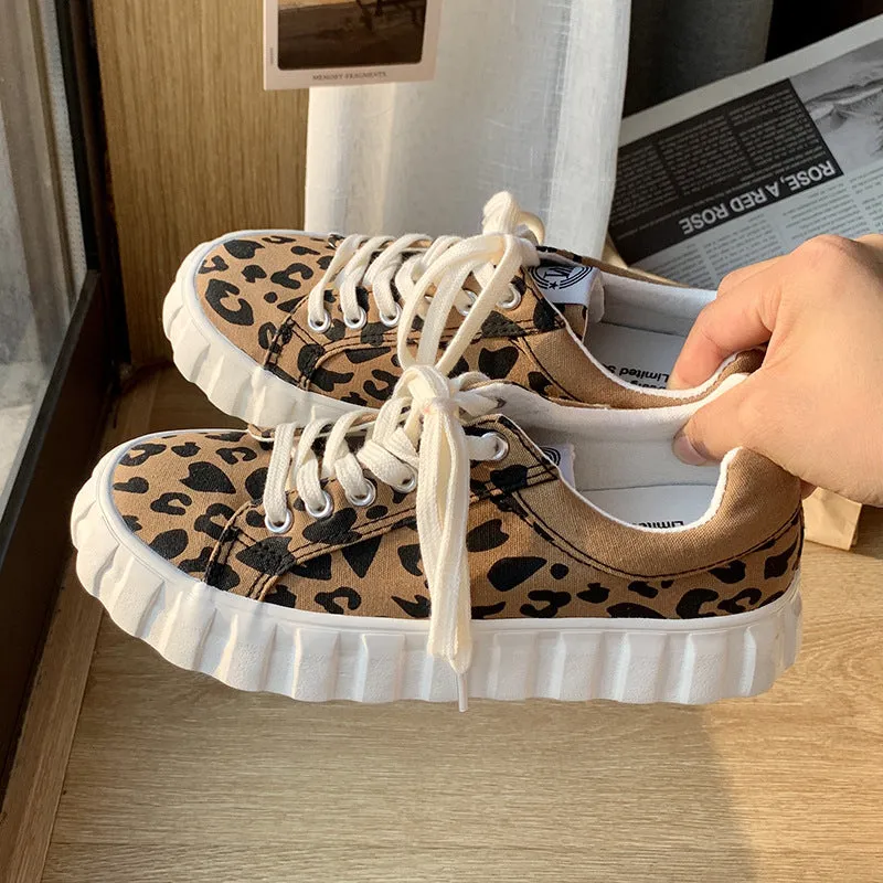 Leopard Print Canvas Shoes Female Student Style Wild Big | Brodtica.com