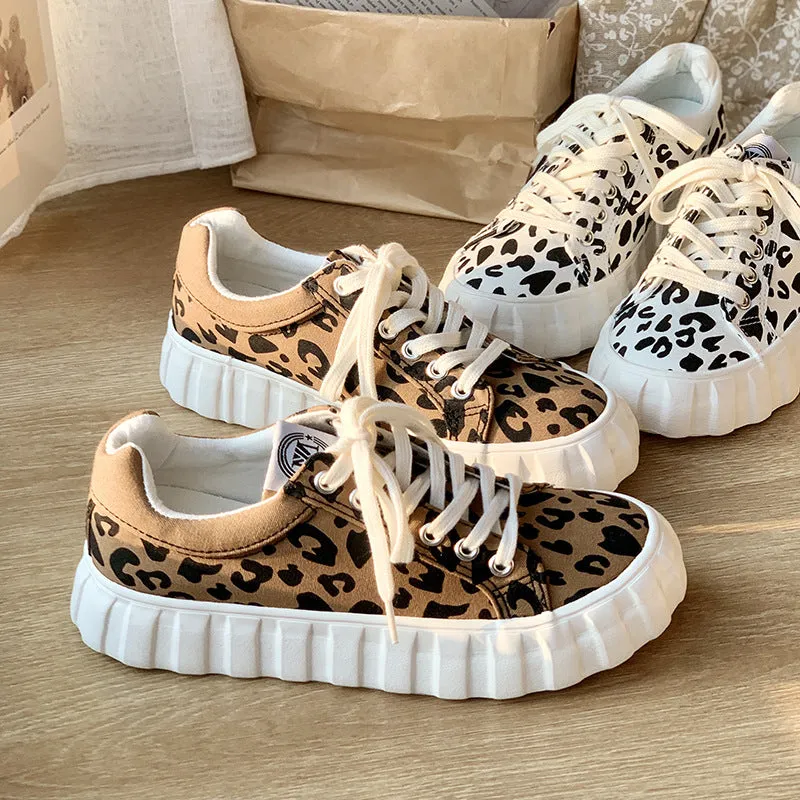 Leopard Print Canvas Shoes Female Student Style Wild Big | Brodtica.com