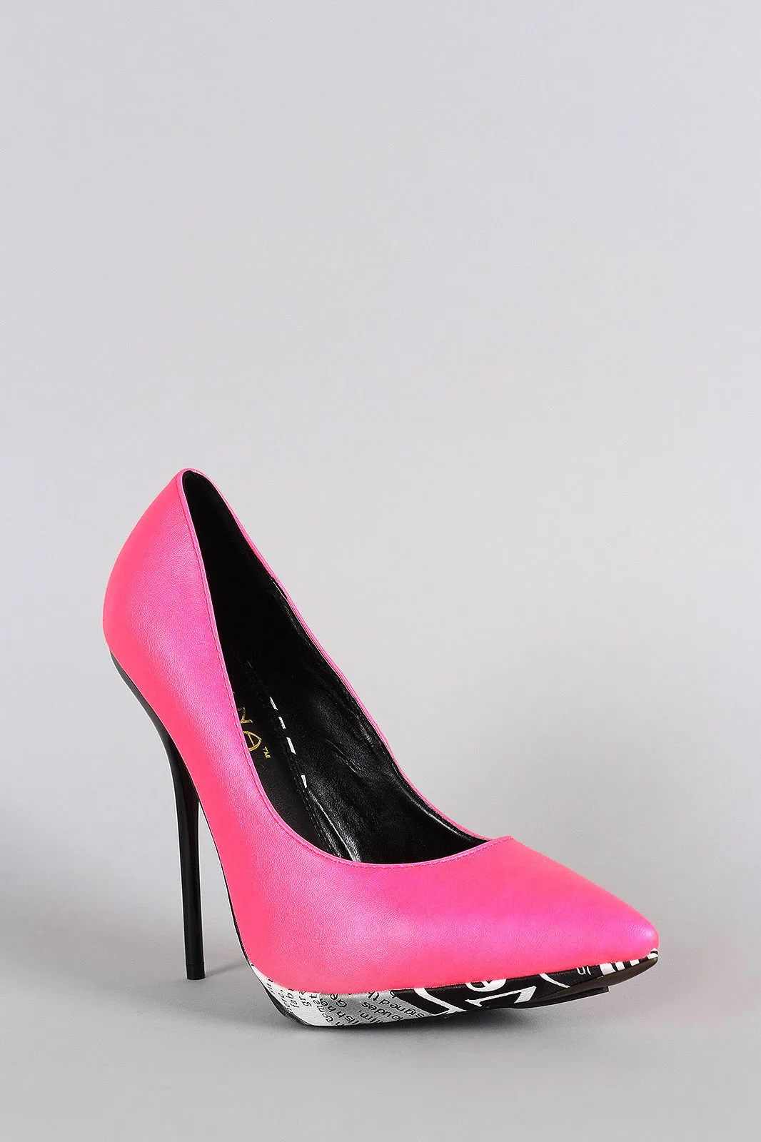 Liliana Magazine Print Neon Pointy Toe Stiletto Pump