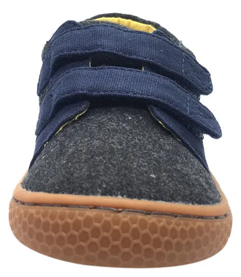 Livie & Luca Boy's Hayes Charcoal & Navy Natural Textile Sneaker Shoe with Double Hook and Loop Straps