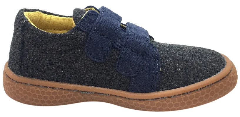 Livie & Luca Boy's Hayes Charcoal & Navy Natural Textile Sneaker Shoe with Double Hook and Loop Straps