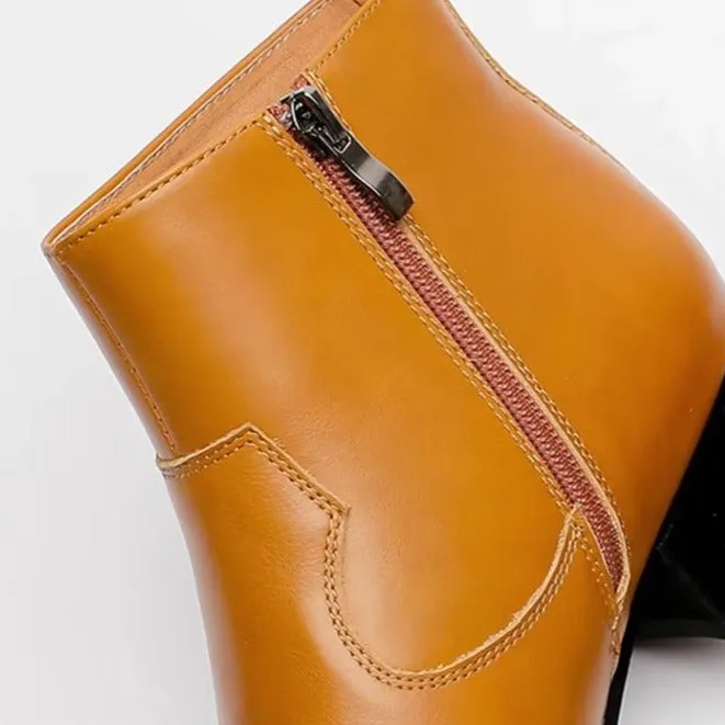 LuxeZip Genuine Leather Zipper Ankle Boots