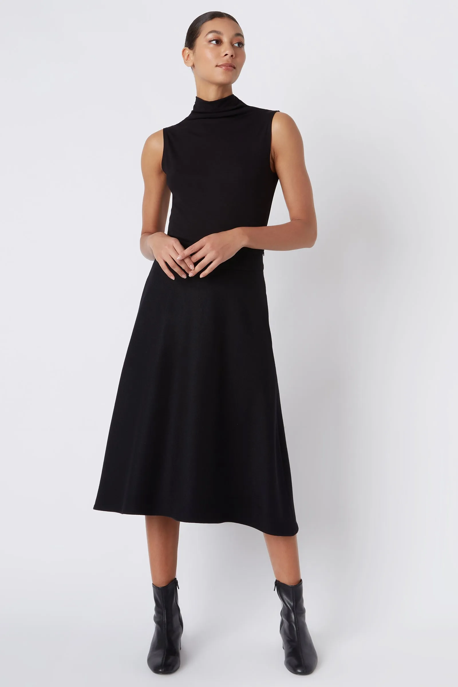 Martina Felted Jersey Kick Skirt - Black