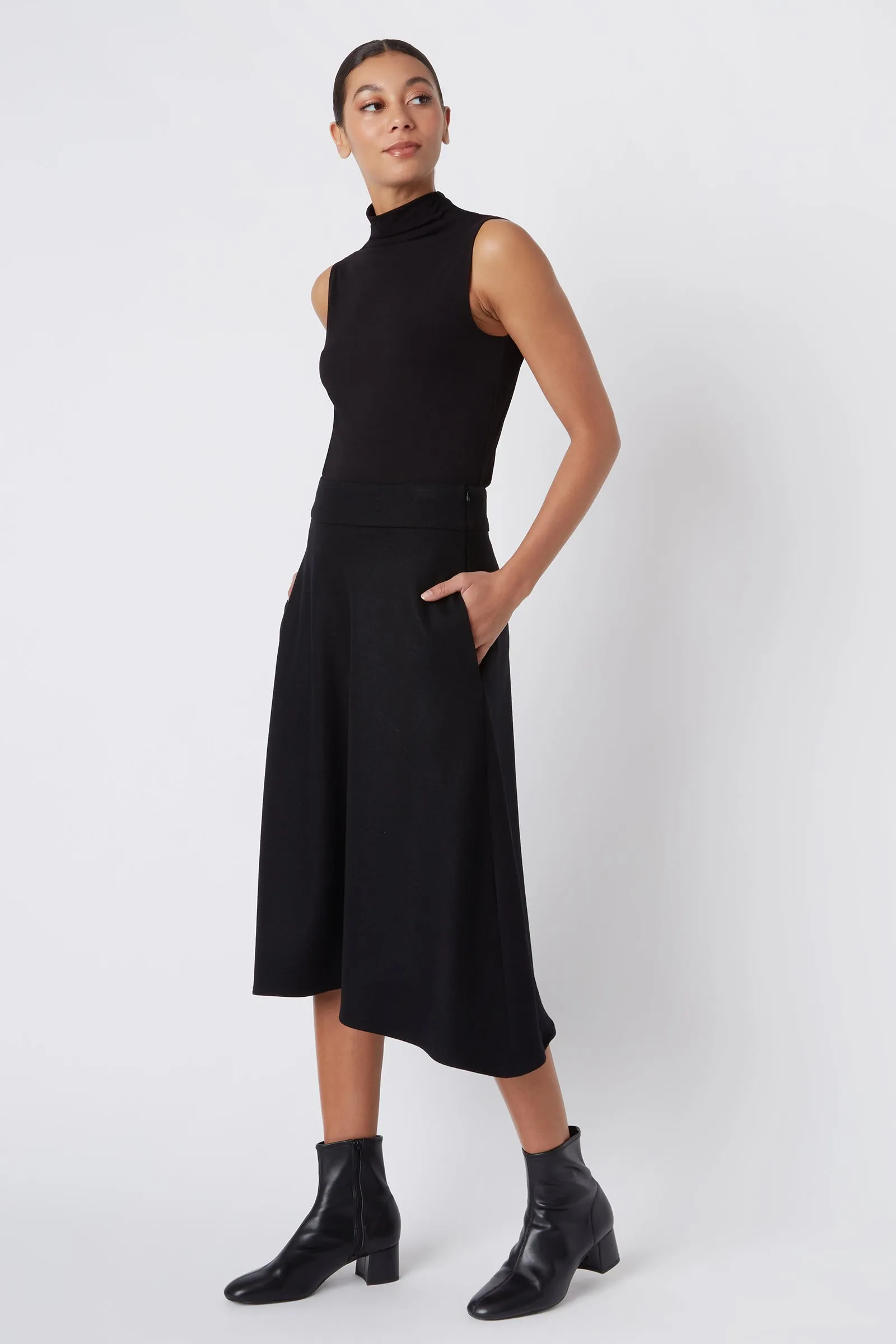 Martina Felted Jersey Kick Skirt - Black