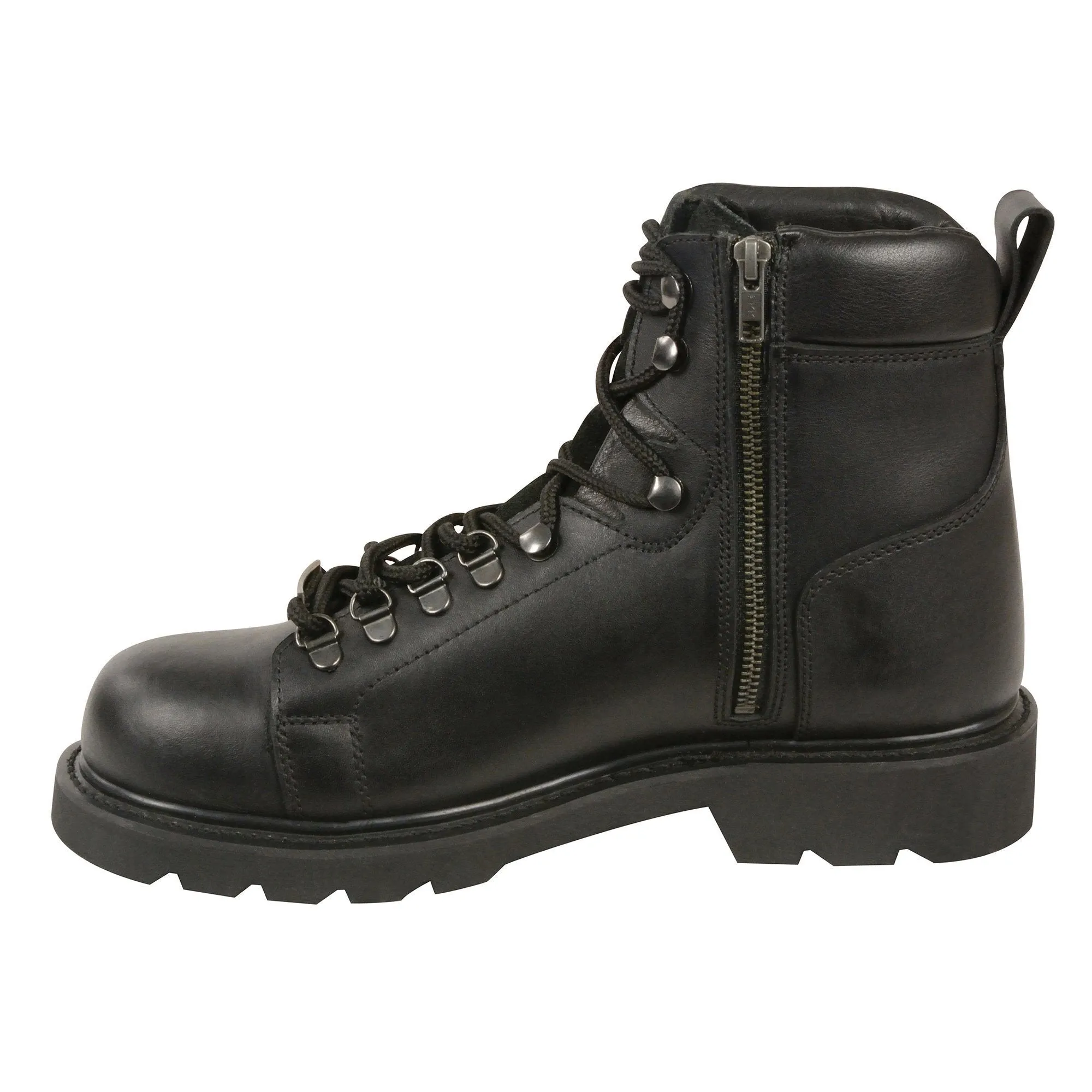 Milwaukee Leather Men's Black Leather Lace-Up Motorcycle Rider Boots with Side Zipper MBM100