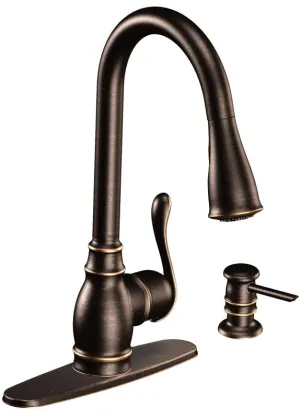 Moen Anabelle Series CA87003BRB Pull-Down Faucet, 1.5 gpm, 1-Faucet Handle, Metal, Mediterranean Bronze, Lever Handle :EA: QUANTITY: 1