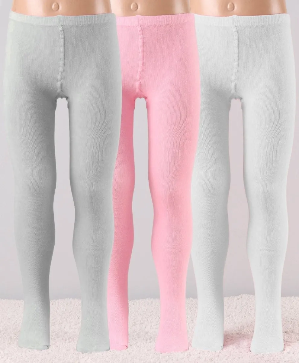 Mustang Combo of 3 Cotton Blend Stockings :Pink, White & Grey