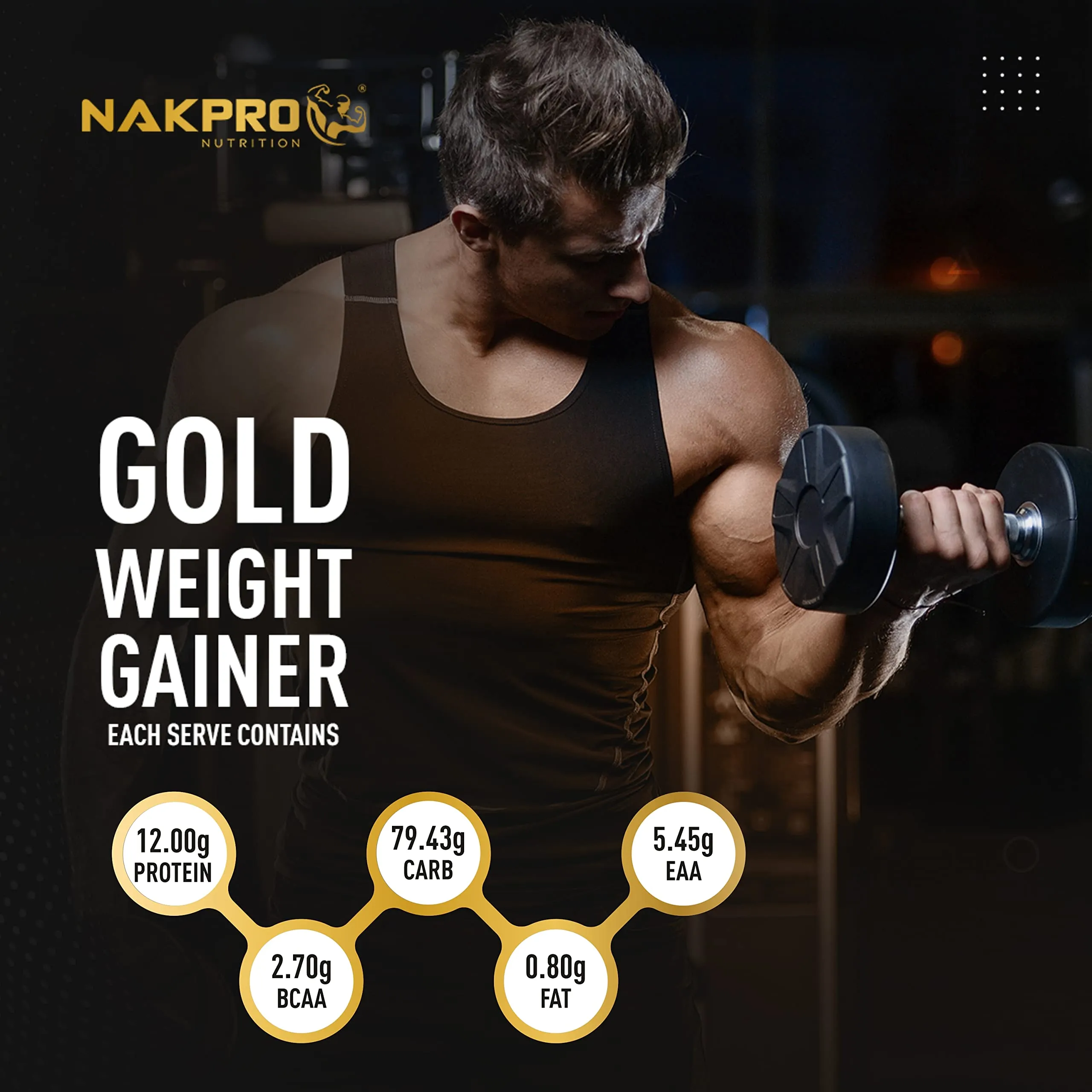 NAKPRO GOLD WEIGHT GAINER| 1 Kg Chocolate Flavour (10 Servings)|High Carbs & Calorie|12g Protein, 80g Carbs|Added Vitamins, Minerals & Digestive Enzymes |Easy Mixing, Digesting Powder for Men & Women