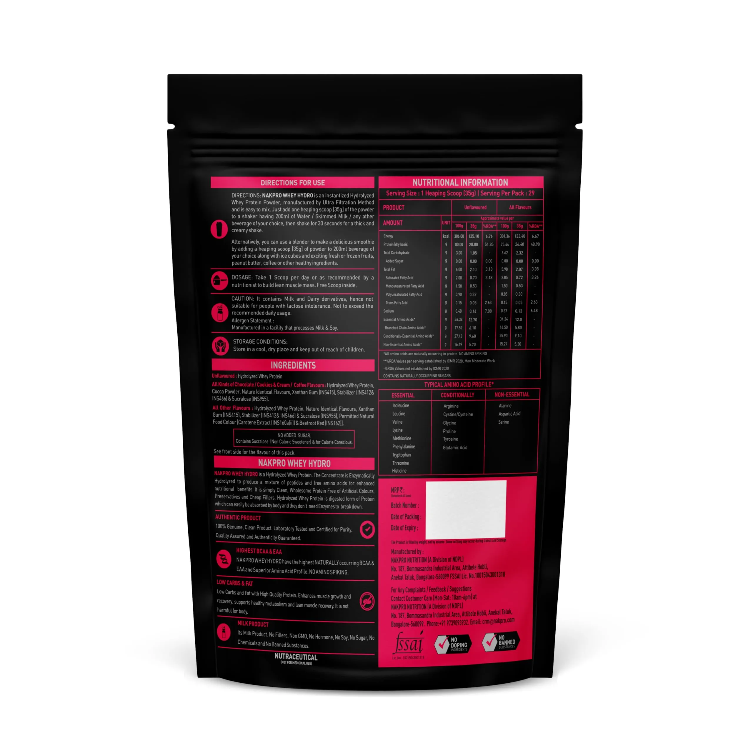 NAKPRO HYDRO Whey Protein Hydrolyzed | 24.89g Protein, 5.45g BCAA | Easy Mixing, Low Carbs, Easy Digesting Whey Protein Supplement Powder for Men, Women & Athletes | 1 Kg (Strawberry)