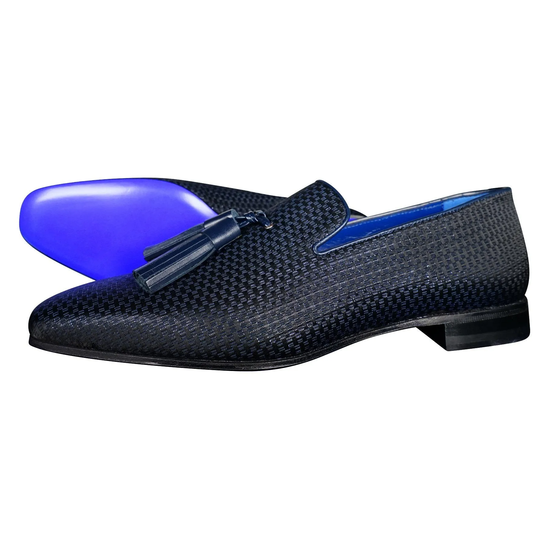 Navy Blue Diamante Tassel Loafer