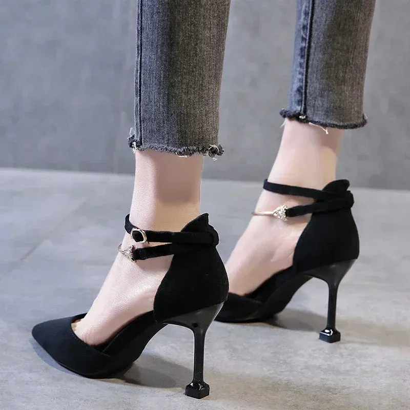 New High Heels Women 2024 Spring Summer Fall New One-button Pointed Single-shoe Fashion High-heeled Sandals  Women Sandals