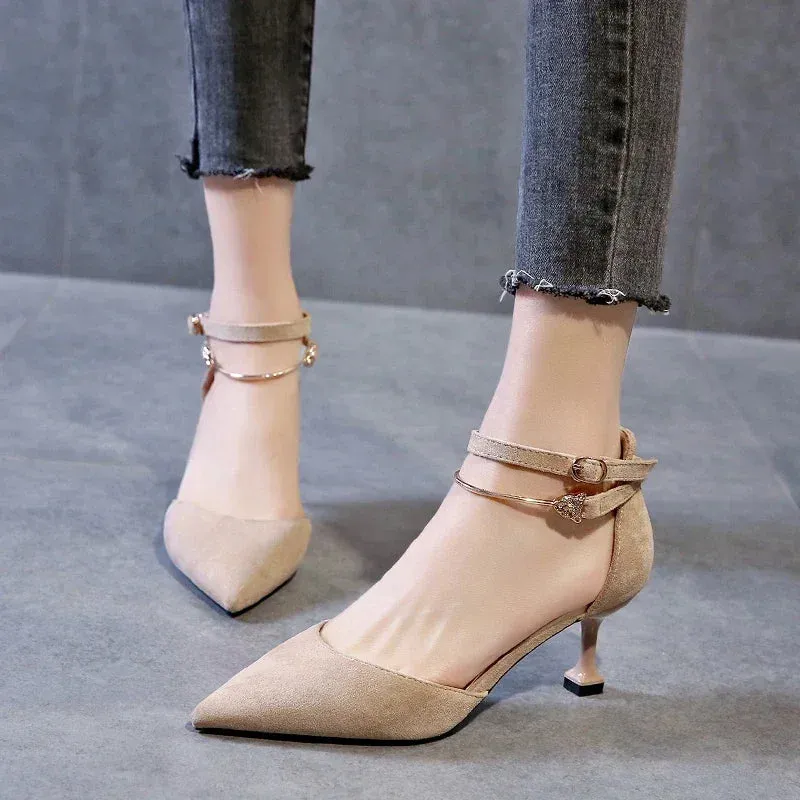 New High Heels Women 2024 Spring Summer Fall New One-button Pointed Single-shoe Fashion High-heeled Sandals  Women Sandals