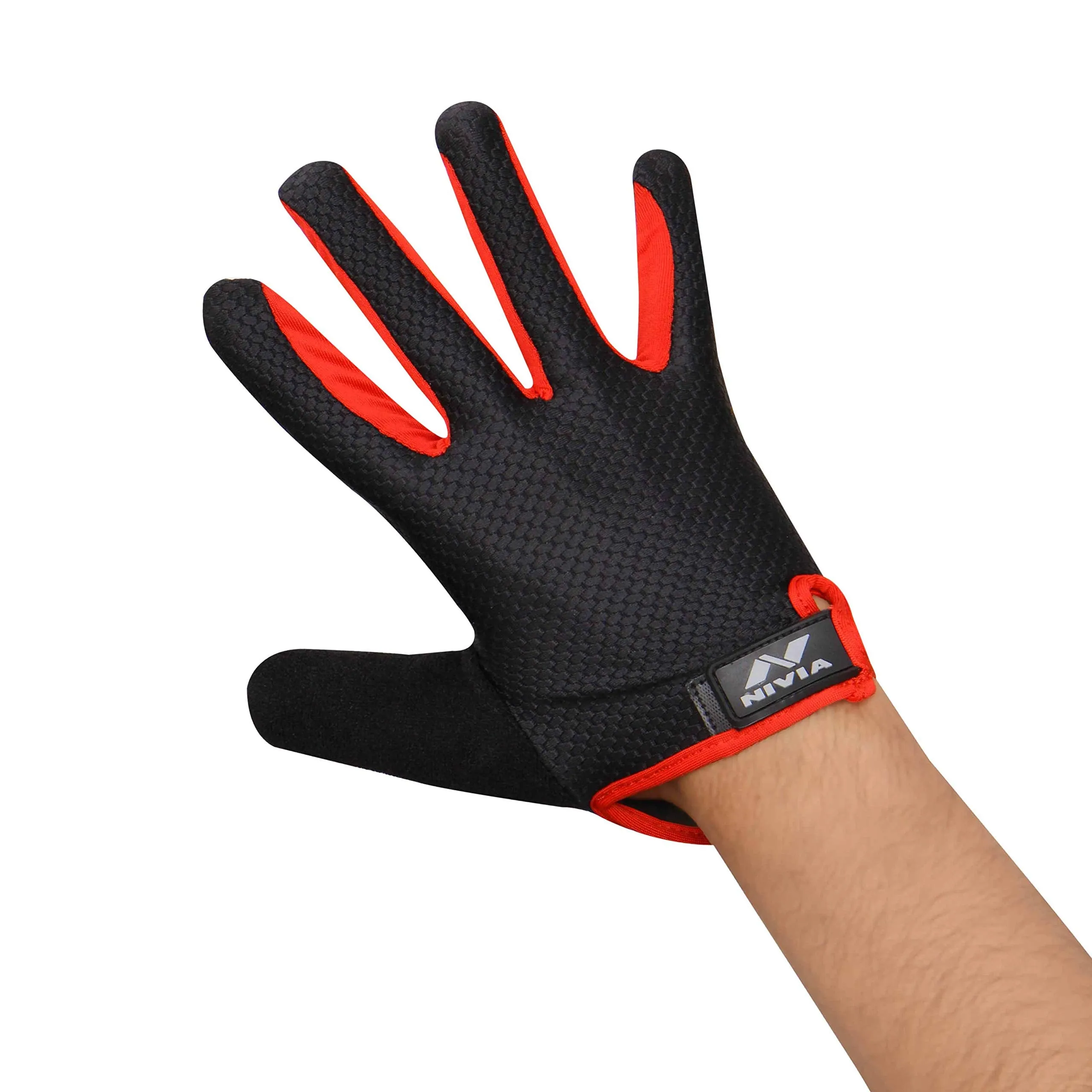 Nivia Men Cross Training Gym Gloves Full finger gloves,Perfect for Weight Lifting,Training,Gym workout,Crossfit,pull-ups,Bodybuilding,Strong Grip Gym Gloves (L, Black/Red)