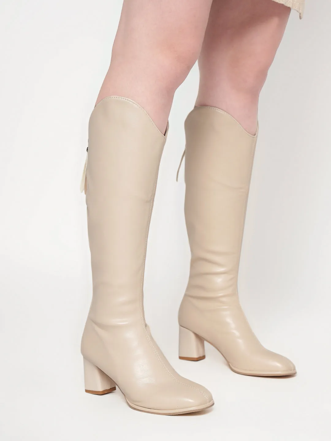 Off White PU High-End-Fashion Stylish Long Boots (TC-RS3704-OWHT)