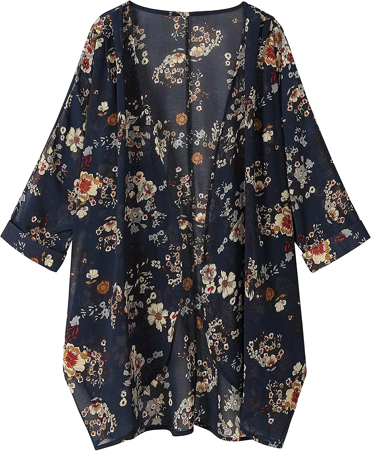 olrain Women's Floral Print Sheer Chiffon Loose Kimono Cardigan Capes