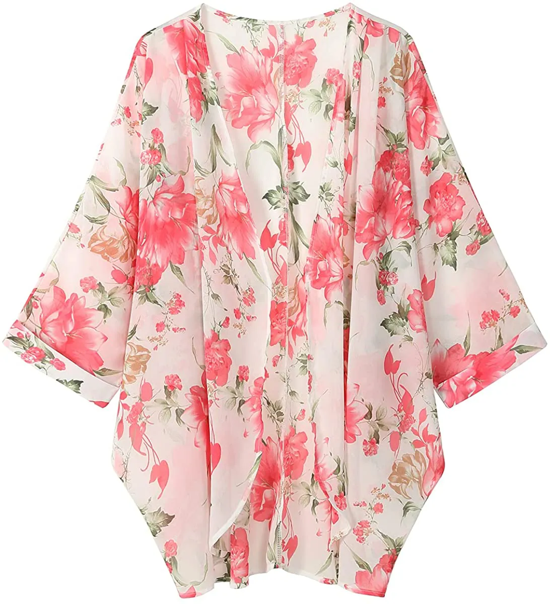 olrain Women's Floral Print Sheer Chiffon Loose Kimono Cardigan Capes