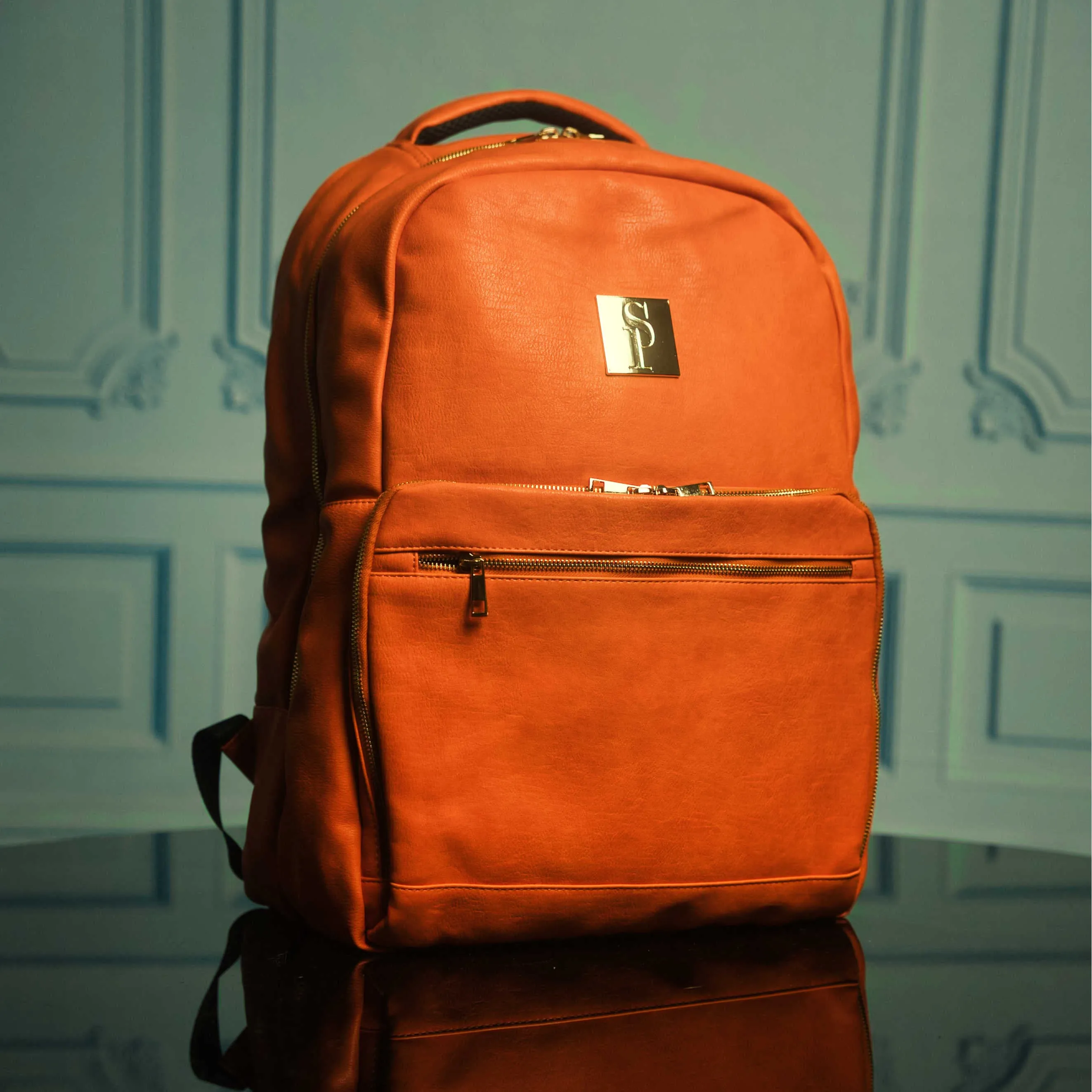 Orange Tumbled Leather 2 Bag Set (Commuter and Duffle)