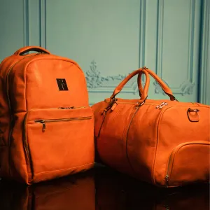 Orange Tumbled Leather 2 Bag Set (Commuter and Duffle)