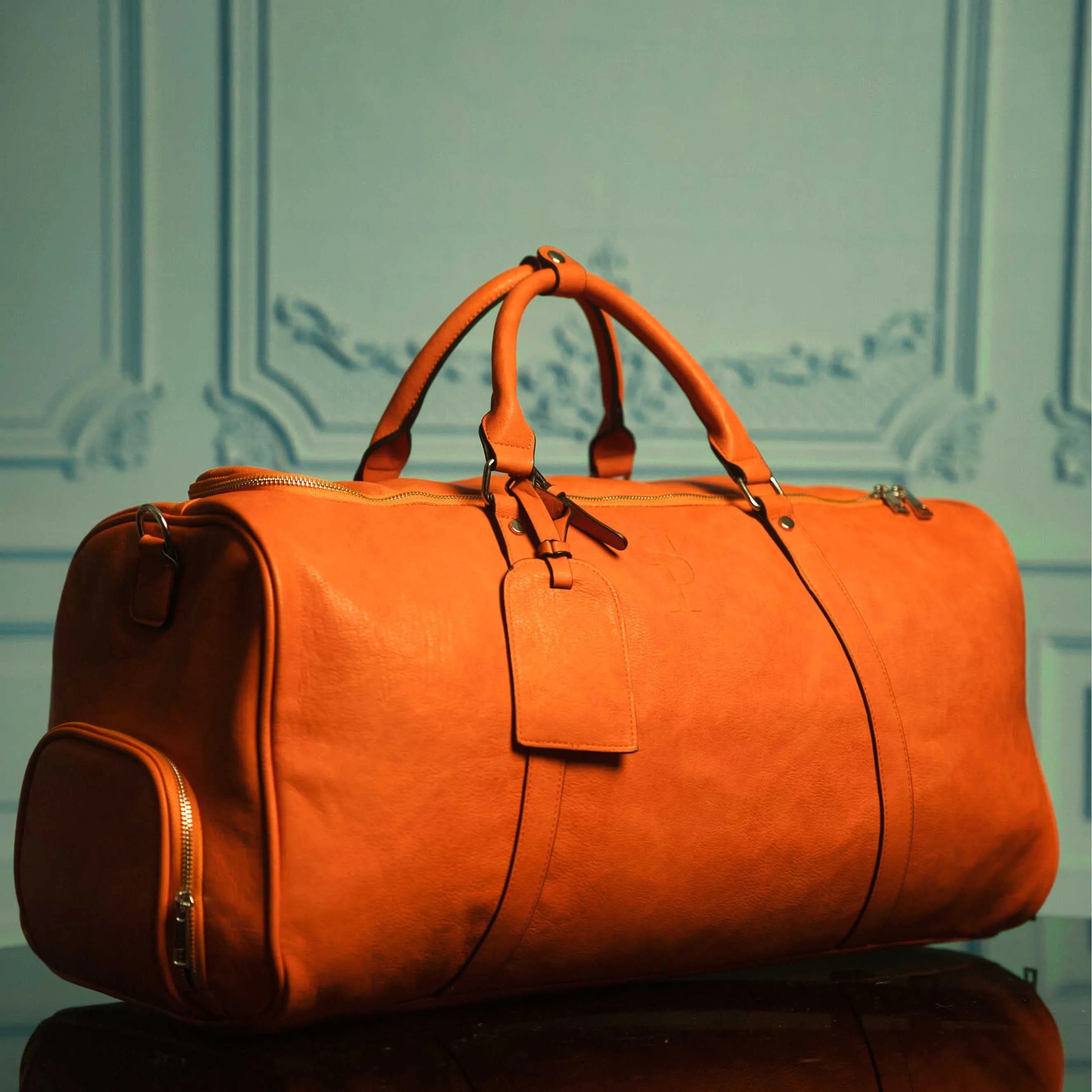 Orange Tumbled Leather 2 Bag Set (Commuter and Duffle)