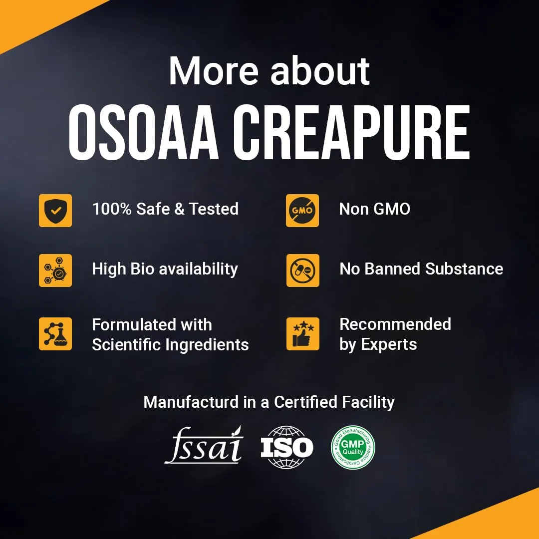 OSOAA Creatine Monohydrate Powder "Creapure" Germany Certified (250 Gm) | Lab Tested & Fssai Approved |Boosts Strength & Athletic Performance | Repair & Recovery| Unflavoured