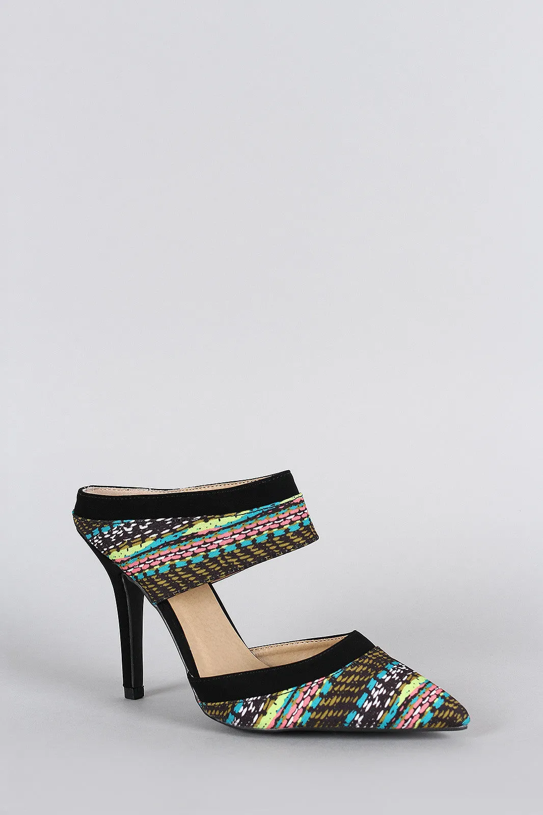 Qupid Abstract Print Pointy Toe Mule Pump